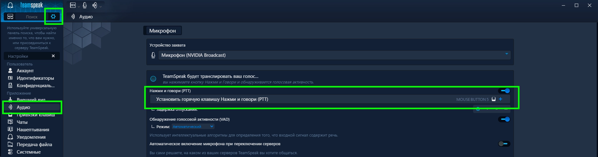 Настройки TeamSpeak
